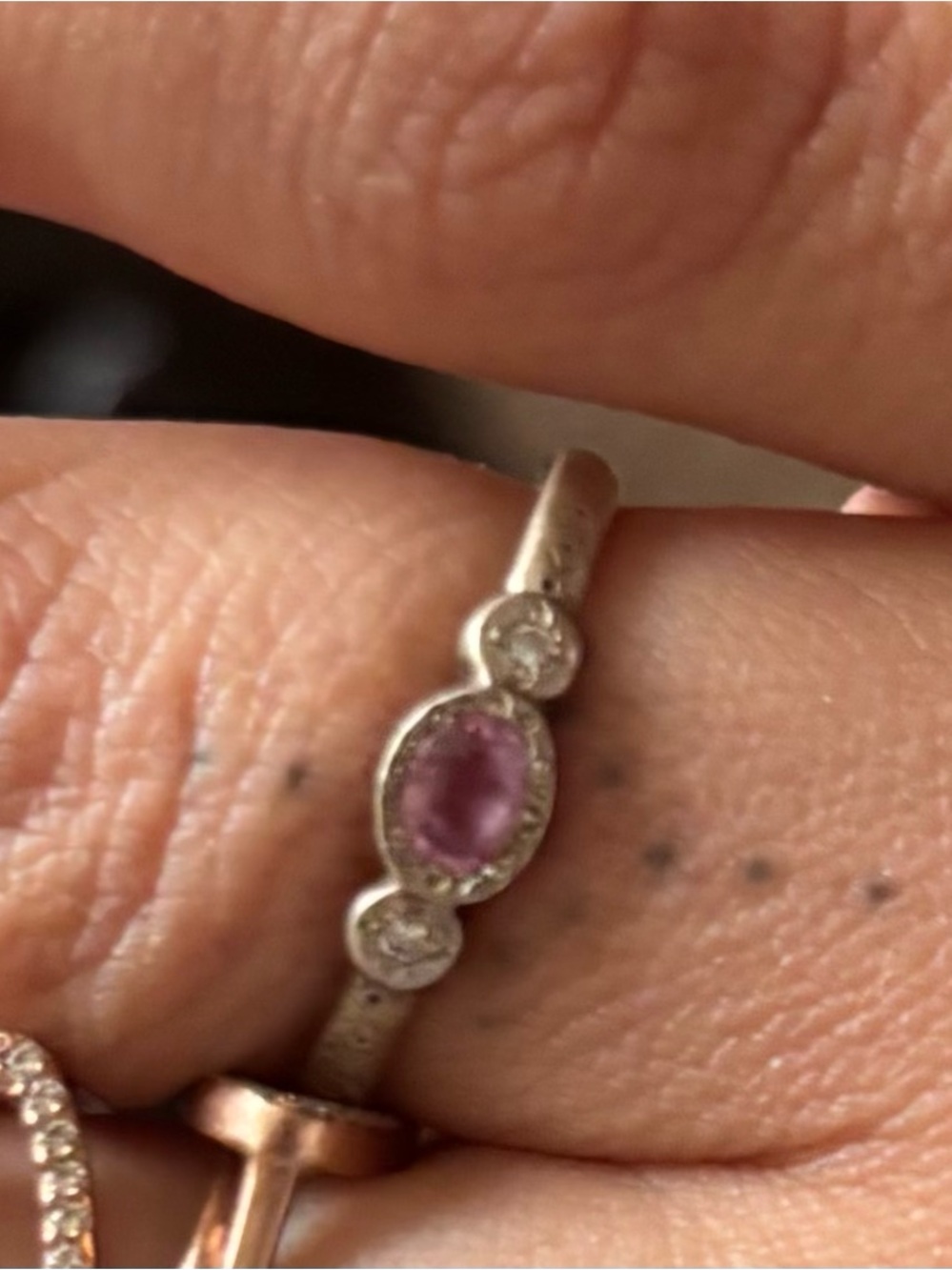 Adel Chefridi Pink and White Sapphire Sterling Silver Ring Size 6